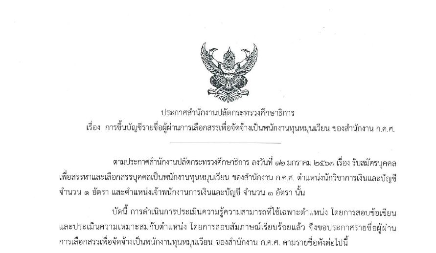 หน้าปก รายชื่อผู้ผ่านการเลือกสรร